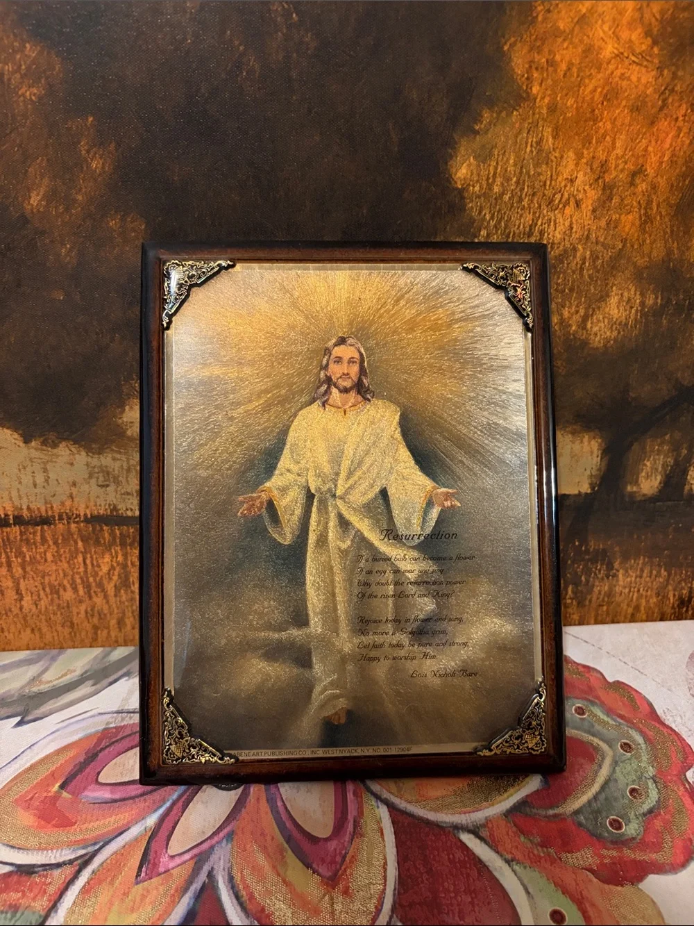Christian Wall Art Print in Gold and Brown Frame